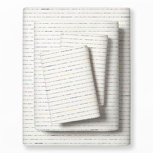 Image of MakeMake Organics Organic Queen Sheet Set GOTS Certified Organic Cotton Sheets Queen Bed Fitted Sheet Flat Sheet Pillowcases Set - Ultra Soft Non Toxic Breathable (Queen, Pebble Pop)