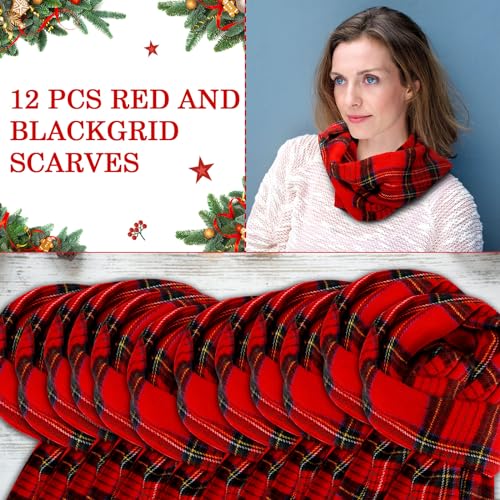 Funtery 12 Pcs Christmas Buffalo Plaid Scarf Women Checked Winter Soft Cashmere Feel Scarf Warm Classic Black Tartan Shawls Wraps for Women Men4