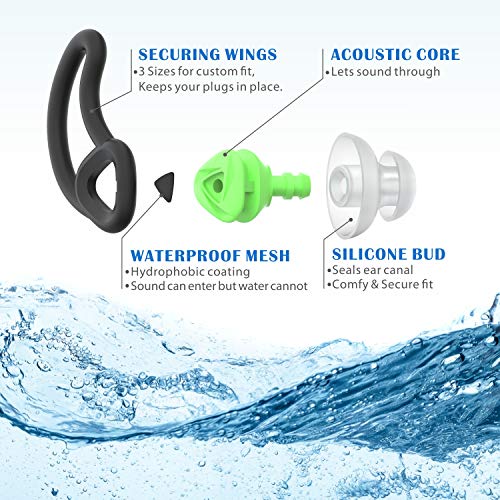 [2 Pairs] Ear Plugs For Swimming, Hearprotek Swim Ear Plugs Adults-Waterproof Silicone Water Earplugs For Men Women Juniors Swimmers Pool Shower Bathing (Green) #TOP1