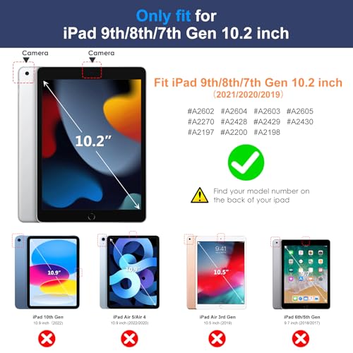Image of DTTO for iPad 9th /8th /7th Generation 10.2 Inch Case 2021 /2020 /2019 with Keyboard, 7 Colors Backlit Wireless Detachable Keyboard Premium Leather Folio Cover with Pencil Holder & Pocket, Navy Blue