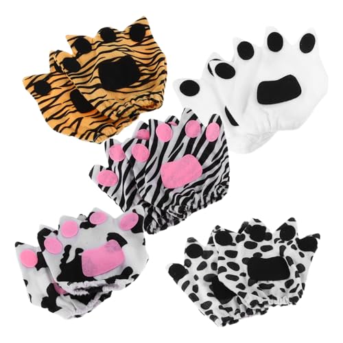 5Pairs Cute Animal Cosplay Fingerless Gloves for Adorable Paw Mittens for Themed Parties School Events and Day Celebrations Fun and Safe Costume Accessories