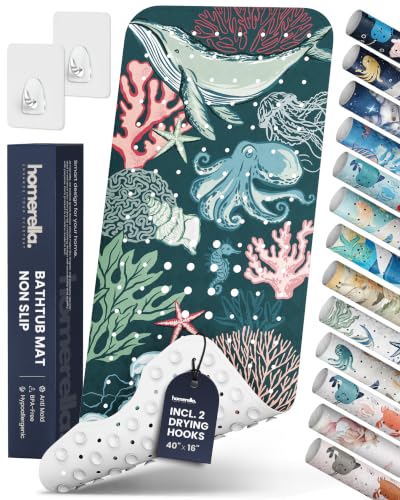 Image of homerella Bathtub Mat Non Slip Kids 40x16 Baby Bath Mat Non Slip Anti Mold | 100% BPA Free, Non Toxic, Mildew Resistant, Machine Washable, Extra Long Kids Bath Mat for Tub Non Slip, Toddler Bath Mat
