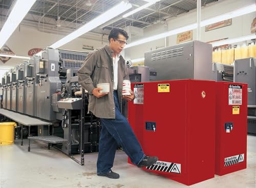 Image of Justrite 40 Gallon Manual Close Paint and Ink Safety Cabinet, 18 Gauge Steel, 3 Shelves, 43 inch x 44 inch x 18 inch, 2 Door Combustibles Cabinet, Made in The USA, Red, 893011