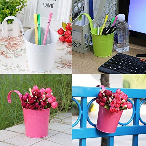 Go Hooked Metal Hanging Planter, Metal Flower Pot for Balcony & Railing (Pink)