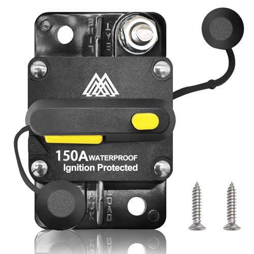 M1A2 Waterproof 150Amp Marine Circuit Breaker with Manual Reset for Car Stereo Audio Battery Trolling Motors Boat ATV Trailer Vehicles Power Solar System Fuse 12V-48V DC 1/4 M6 Screw Stud