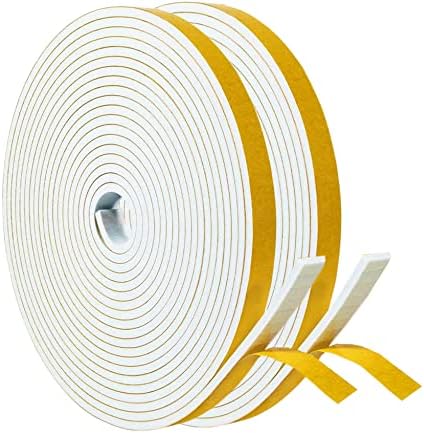 Indoor Weather Stripping, 1/2"(W) x 1/8"(T) x 39.4ft(L) Doors Windows Self Adhesive Foam, Soundproofing Weatherstrip Waterproof Seal (White)
