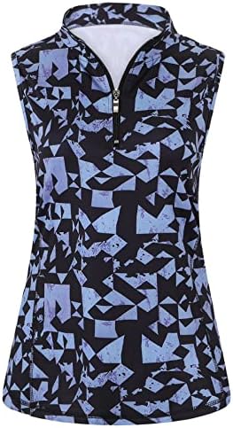 Viracy Women's Zip Up Golf Workout Tank Tops Sleeveless Quick Dry Athletic Polo Shirts, A-blue Black, X-Large