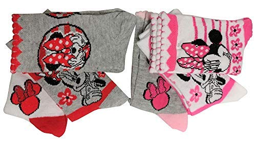 Disney Minnie Mouse set de 6 calcetines en blanco, rosa, gris con flores y lazos para niños, niñas y niños (31/34) (31/34) Cover