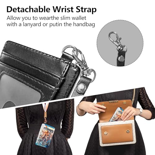 Slim RFID Blocking Card Holder Wallet with Wrist Strap - Minimalist Front Pocket Wallet, Octopus 02 Design, PU Leathe, for Men & Women, Ideal for Travel & Gifts3