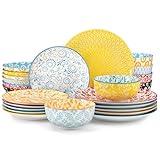 vancasso SELENE Vajillas Completas 6 Personas, Juego de 24 Piezas Vajillas en Porcelana Pastel - 6 Platos Llanos, 6 Platos de Postre, 6 Cuencos para Pasta y 6 Cuencos, Apto para Lavavajillas