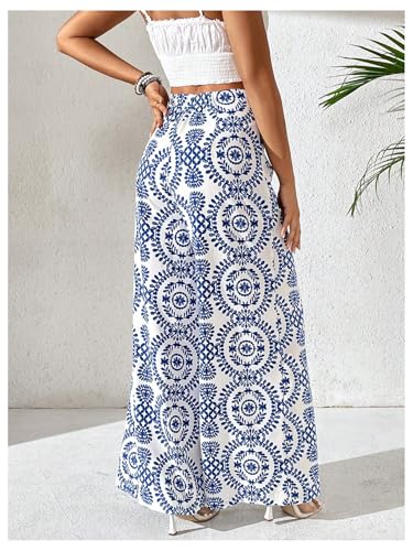 Floerns Women's Plant Straight Leg Pants Elastic High Waisted Summer Palazzo Trousers3