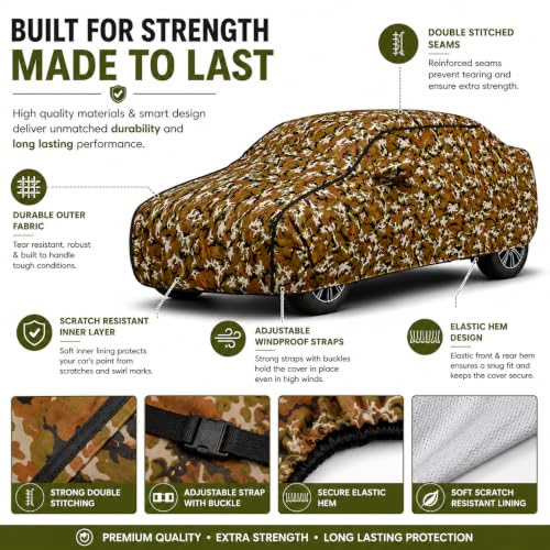 Image of Kerwa Waterproof All-Weather Resistant Car Cover Compatible with Tata Altroz UV Protection Scratch Proof Soft Cotton Inner Layer Triple Stitched Elastic Bottom with Mirror Pockets (Army)