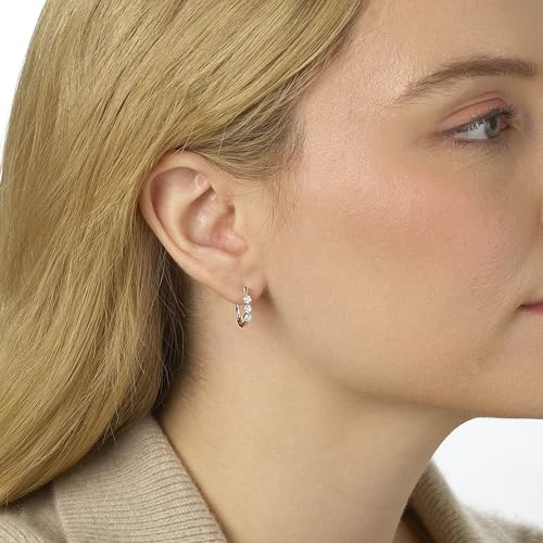 Diamond Delight 1/2 Carat Real Natural Diamond Huggie Hoop Earrings for Women - 14k White Gold Earrings for Her with Elegant Trilogy Design (F, VS1, 0.50 cttw) Secure Hinged Hoops2