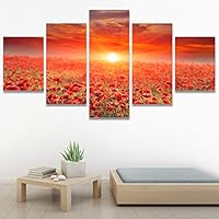 SIGNWIN 5 Panel Canvas Wall Art Modern Art Coastal Colorful Multicolor Photography Romantics Sunset for Home Decorations Ready to Hang - 60