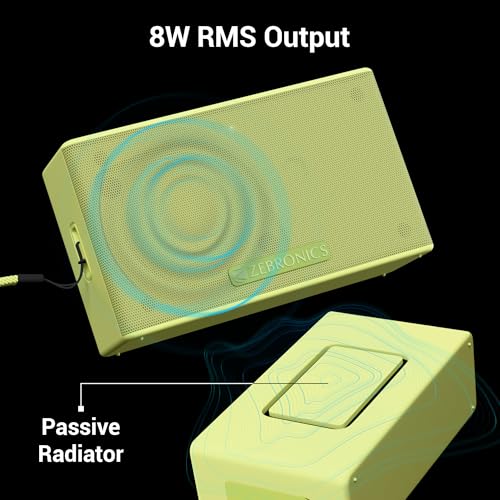 Image of ZEBRONICS Sonic POD S, Portable Bluetooth Speaker, 8 Watts, Upto 7h Backup, Passive Radiator, Call Function, Bluetooth v5.3 | mSD | AUX, TWS, with Carry Loop (Green)