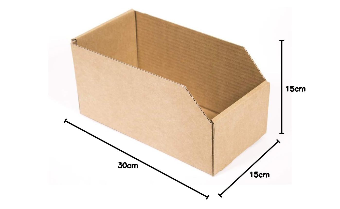 ONLY BOXES - Caja de almacenaje (cartón abierto, bandeja de almacenamiento, tamaño interior, 30 x 15 x 15 cm, cesta de cartón ideal para organización, color marrón
