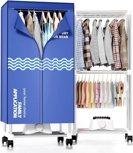Kiseely Wäschetrockner, Tragbare Trockenmaschine mit Timer, 60inch Wäschetrockner mit großer Kapazität, elektrischer Trockner/Rack für Zuhause (Blau MI1)