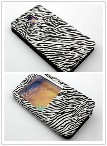 Nine States Top Quality PU Leather Flip/Folio Cover Fantastic Zebra Print Case for Samsung Galaxy Note 3 III N9000 with Cutout for Time Checking Colour Varies White