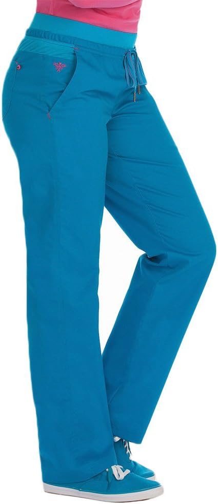 Med Couture Signature Yoga Drawstring Pant for Women, Harbor Blue/Azalea, X-Small Tall