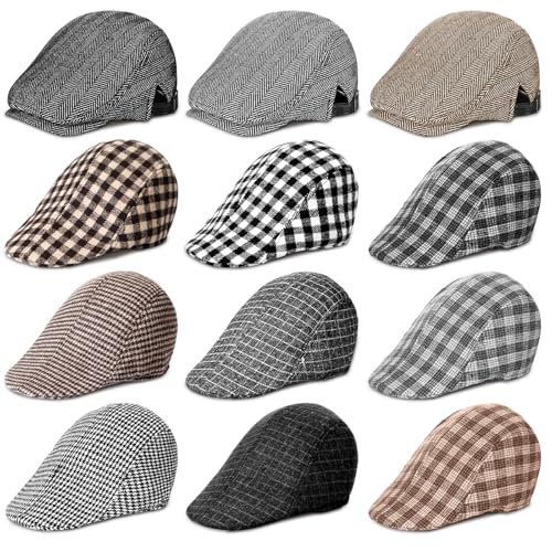 Image of Newcotte Newsboy Cap for Men Classic Herringbone Tweed Flat Cap Irish Beret Hat for Cabbie Driving Hunting