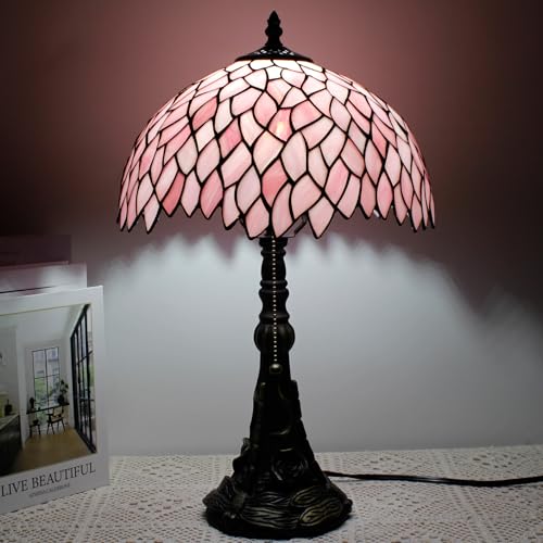 Image of Tiffany Lamp Shade Replacement Only 12X6 Inch Stained Glass Style Lampshade with Cap fit for Table lamp Pendant Light Ceiling Fixture (Pink)
