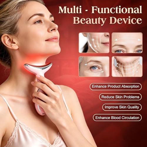 Image of Face and Neck Massager, Facial Sculpting Tool with Smart Vibration, Red-Light and EMS Modes, Heat Gua Sha Facial Tools for Women Daily Home Use (Pink)