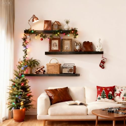 Image of ROGMARS Black Wooden Floating Shelves for Wall 36 Inches Long
