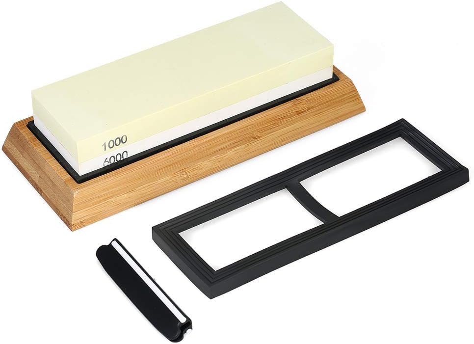 Whetstone — Lupan Double-Sided Knife Sharpening Stone Grit with sturdy non-slip rubber Base (1000/6000 Yellow)