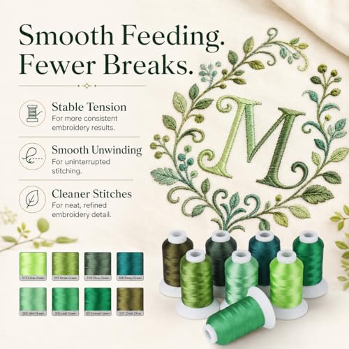 Image of Simthread 8 Shades 550Yds Each 40WT Polyester Embroidery Thread Green Set | 8-shade green set with 550Yds each offers smooth 40WT polyester thread for home and commercial embroidery machines.
