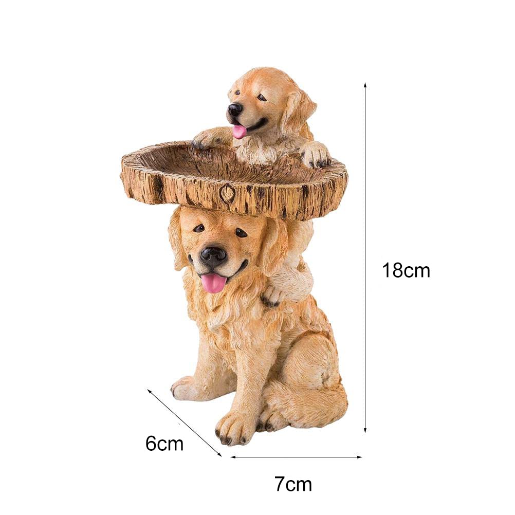NOENNULL 7 Bird Bath for Outside Two Playful Golden Retriever Puppies Resin Birdbath Hand Painted All Weather Wood Look Resin Landscape and Garden Accent - Image 2