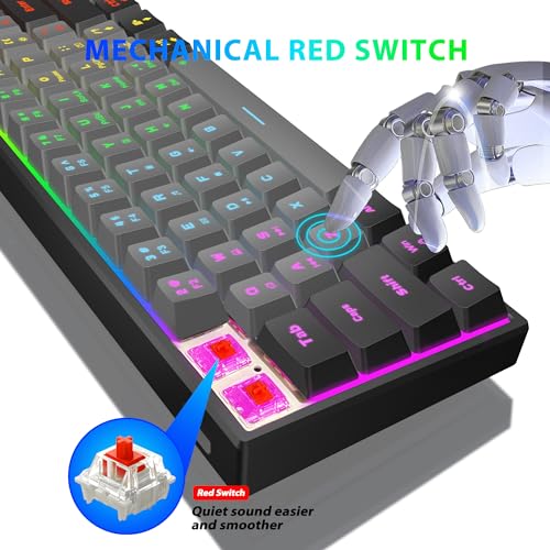 Image of Snpurdiri 60 Percent Machanical Keyboard (Black-Grey, Red Switches) | Full Anti-Ghosting 60% Gaming Keyboard Rainbow Backlit for PC Gamer Office Business
