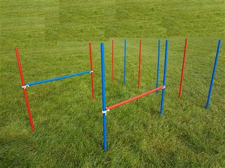 Agility-ÜBUNGS-HÜRDEN/Slalom-STANGEN-Set IN BLAU/ROT Fun-Agility (6+2)