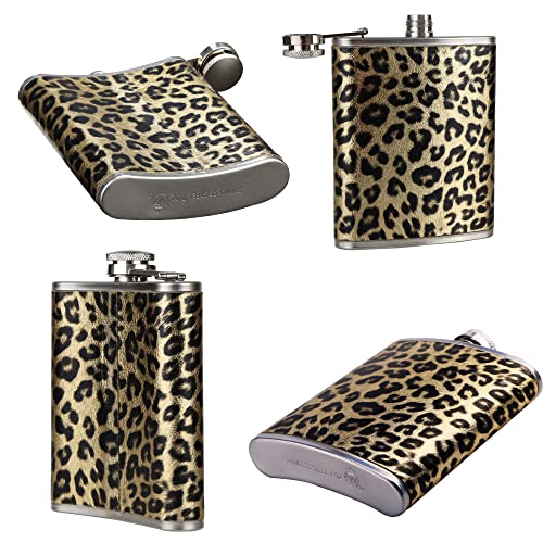 Leopard-Print Womens-Liquor-Flasks Funny Leak-Proof - Stainless Steel Pu Cover Liquor Flask With Funnel (Leopard - 6Oz ) #TOP5