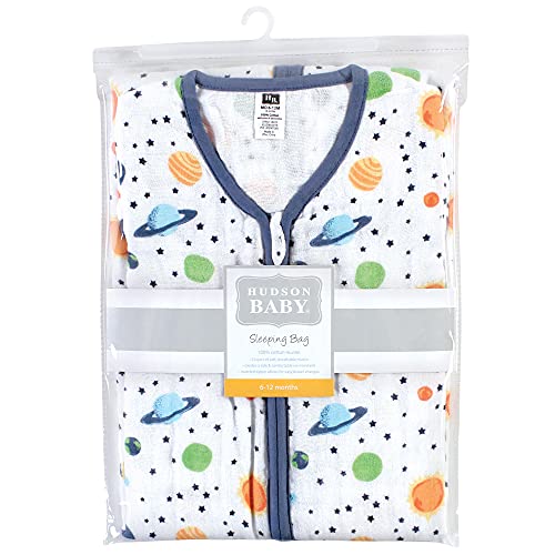 Image of Hudson Baby Unisex Baby Muslin Cotton Sleeveless Wearable Sleeping Bag, Sack, Blanket, Space, 6-12 Months