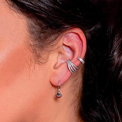 Piercing de pressão para orelha com quatro fios de zircônia folheado em ródio branco