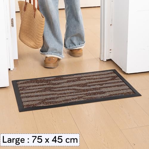 Image of HOKIPO Welcome Door Mat for Home - Big Size Entrance Mat, 75x45 cm, Brown Terrain Stripes (AR-6506)