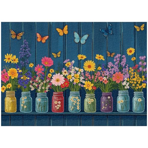 Wildflower Puzzles for Adults 1000 Pieces, Colorful Flower Garden Jigsaw Puzzles, Nature Butterfly Floral Vase Puzzle miniatura 2