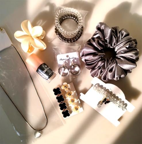 Image of 8 Stylish Hamper For Gifting & Personal Use Accessories Trendy Nacklase Chain, Hair Clutcher, Hand Braclates, Earrings, Nail polish, 2 Spring Rubber, Hair Pins With Box