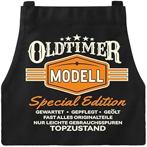 XCSJKJ Grillschürze für Männer Kochschürze Herren Schürze lustig, mit 4 Taschen Grill schürze für Männer küchenschürze Herren personalisiert OLDTIMER MODELL (Universeller Stil – 4 Taschen)