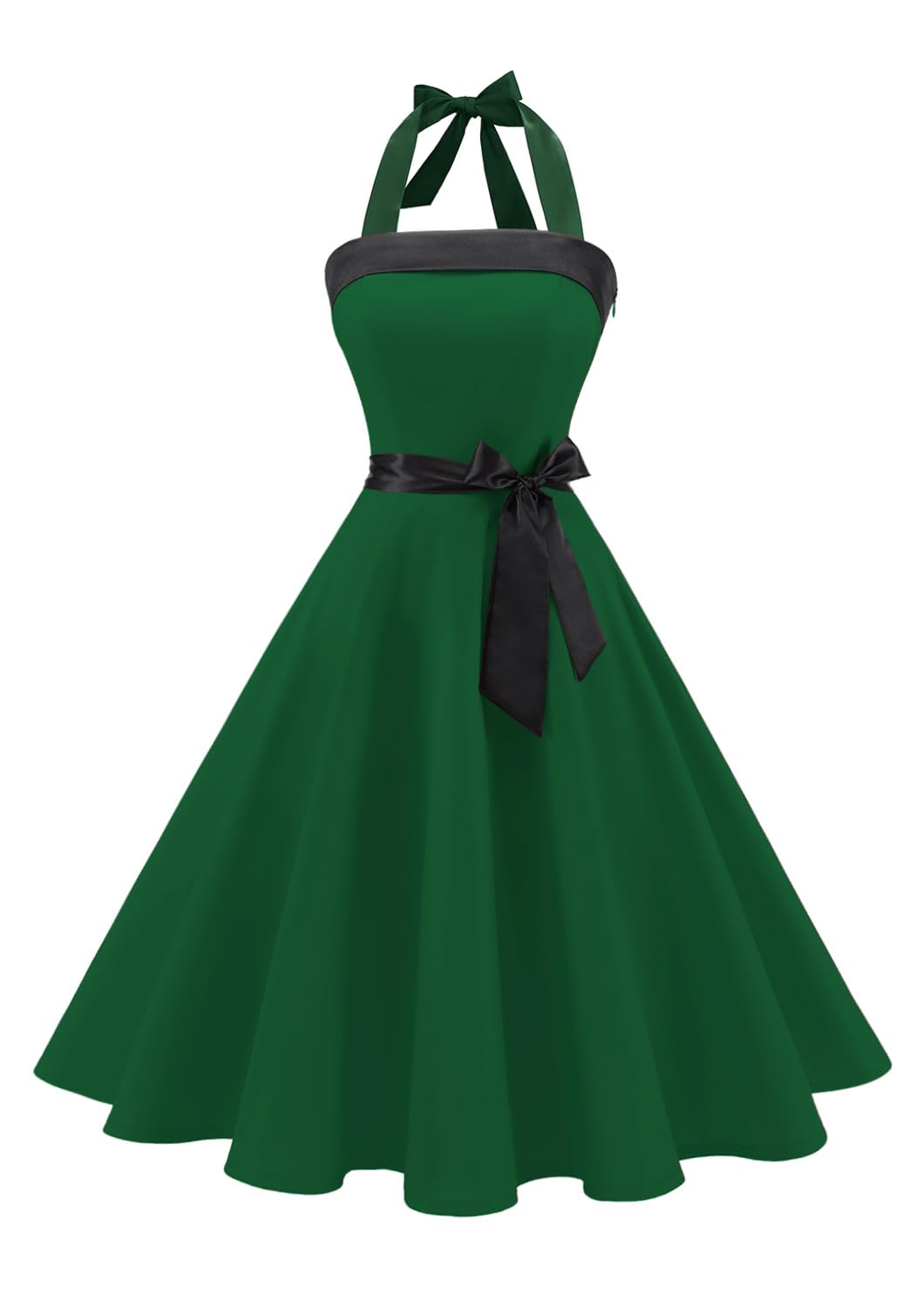 Vintage Dress for Women 1950s Halter Retro Cocktail Dresses Audrey Hepburn Style Rockabilly Swing Dress: Green Small