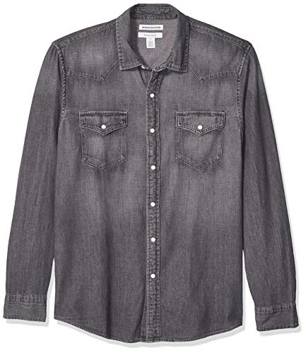 Amazon Essentials Men's Regular-Fit Long-Sleeve Denim Shirt, Grey, Medium