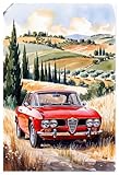 ARTLAND Wanddeko Poster & Kunstdrucke Wandposter Alfa Romeo Giulia GT Oldtimer Mediterrane Landschaft Aquarell-Stil U6EP