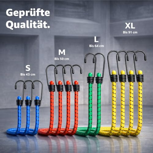 10er Expander mit Haken - Extra Starke Spanngummis - Gepäckspanner zur Befestigung - Spanngurte zur Ladungssicherung bei Transport - Autozubehör