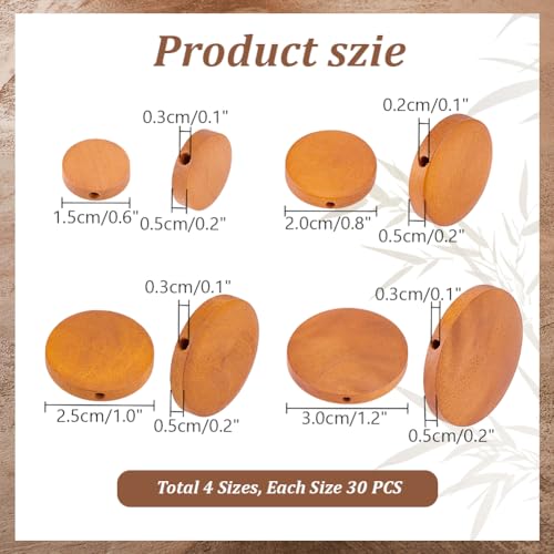 PH PandaHall 120pcs Flat Round Wood Beads 4 Sizes Wood Coin Beads Wood Spacer Beads Craft Wooden Beads Small Wood Disc for Jewelry Necklace Bracelet Craft Making HomeMacrame - Image 2