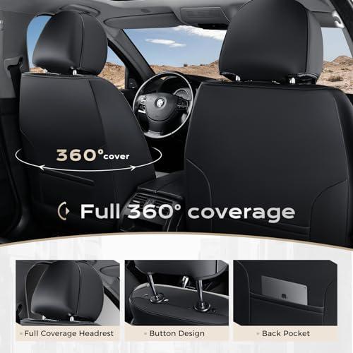 Image of Coverado Car Seat Covers Front Seats, Seat Covers for Cars, Car Seat Protector, 2-Pack Car Seat Cushion Nappa Leather, Waterproof Seat Covers Carseat Cover Universal Fit for Most Cars(Black&Gray)