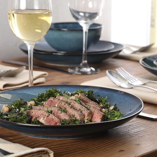 Image of Gibson Elite Castle Peak Plates and Bowls Set, 12-Piece Dinnerware Set, Blue Reactive Glaze Stoneware Dishes, Dinner Plates, Salad Plates & Cereal Bowls