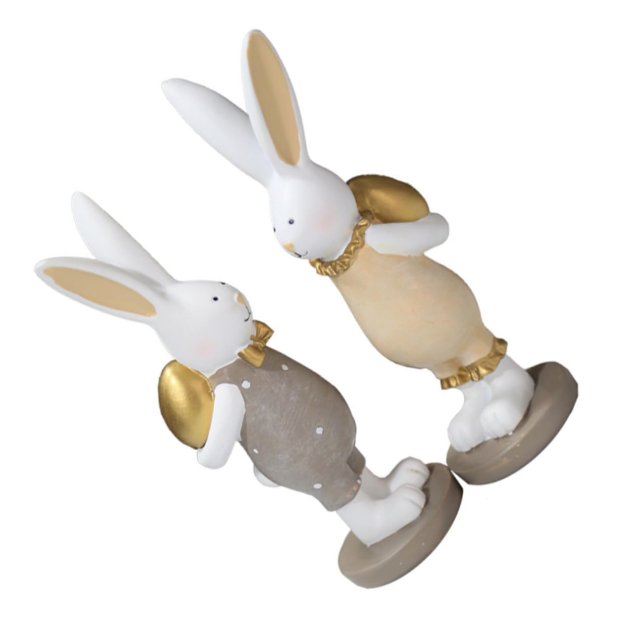 2 Pezzi Coniglietti Decorativi in Resina con Uovo Dorato, Decorazione Pasqua Realistica e Carina per Tavola di Pasqua e Atmosfera Festiva