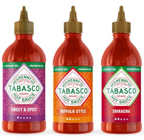 Set de Salsas TABASCO Squeeze, Dulce y Picante, Buffalo, Sriracha, Pack de 3, 768ml, Botellas Exprimibles Prácticas, Ideal para Parrilla, Hamburguesa y Cocina Asiática