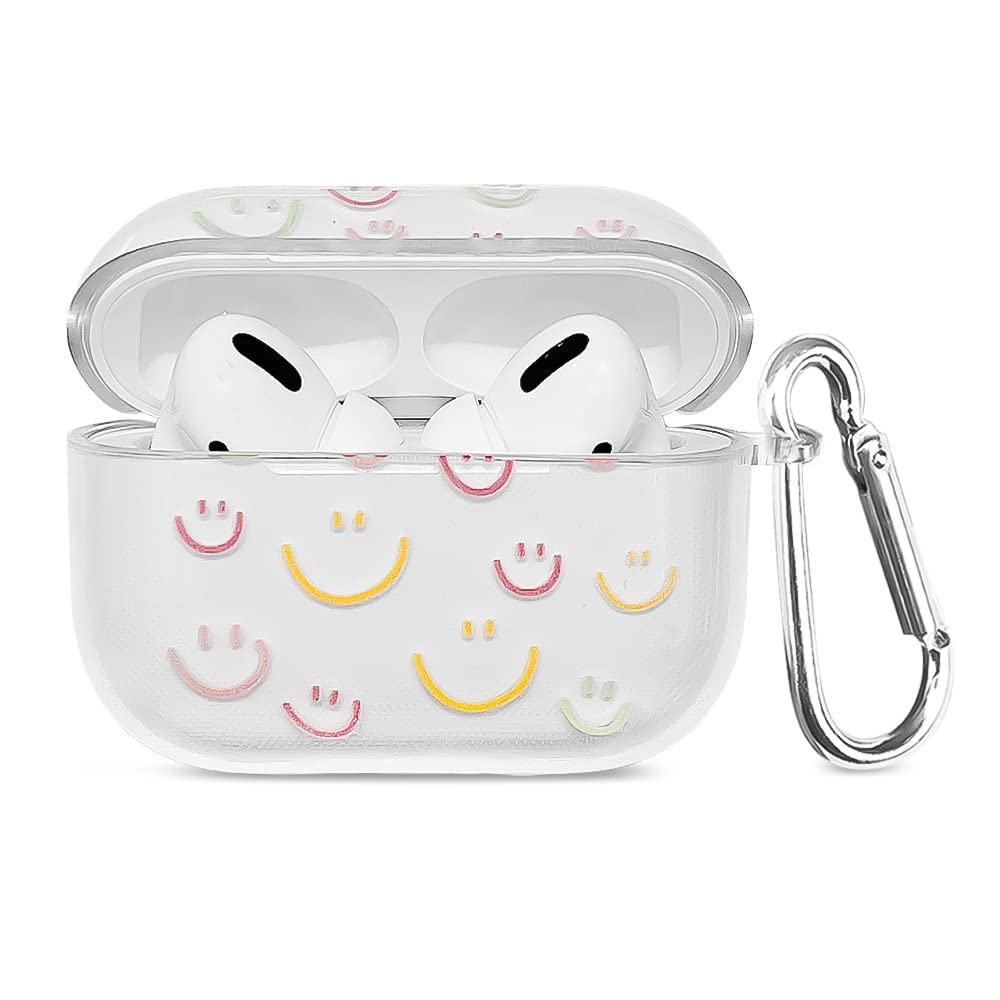 Cute Case with Keychain for Clear Airpod Pro, Cartoon Doodle Smiley Face Airpod Pro Case Smooth Shockproof Cover Cute Clear Cover Compatible with Airpod Pro Charging Case for Girls Kids Women Men