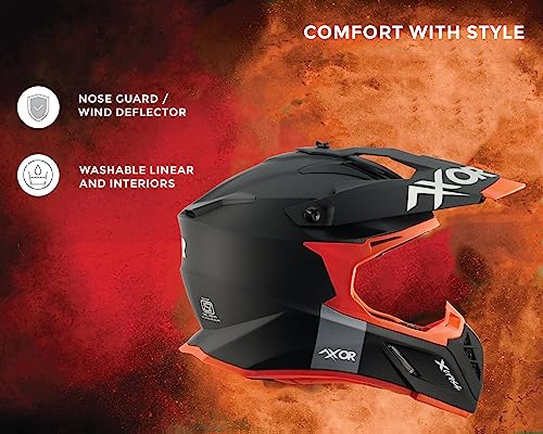 Image of Axor X Cross ISI ECE DOT Certified Full Face Dual Sport Peak Off Road Helmet for Men and Women Dull Black Orange XL